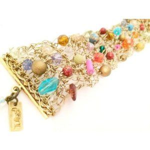 Tulipa Vintage Jewelry Metal Mesh Nature Stones Choker Necklace